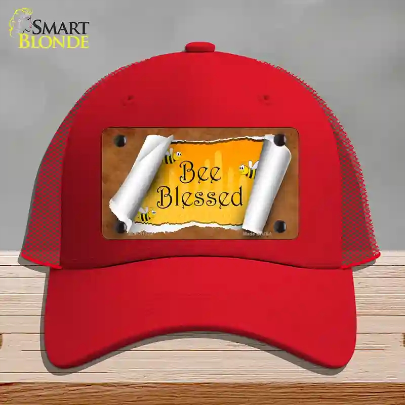 HAT17-MLP-11724 Bee Blessed Scroll Novelty License Plate Hat, Mesh - Red