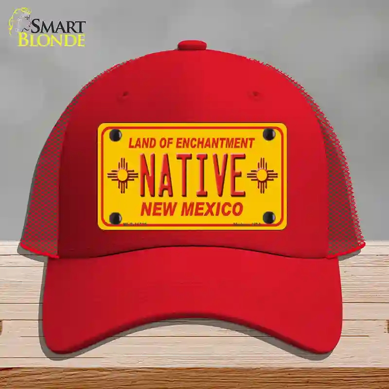 HAT17-MLP-11735 Native   Mexico Yellow State Novelty License Plate Hat, Mesh - Red