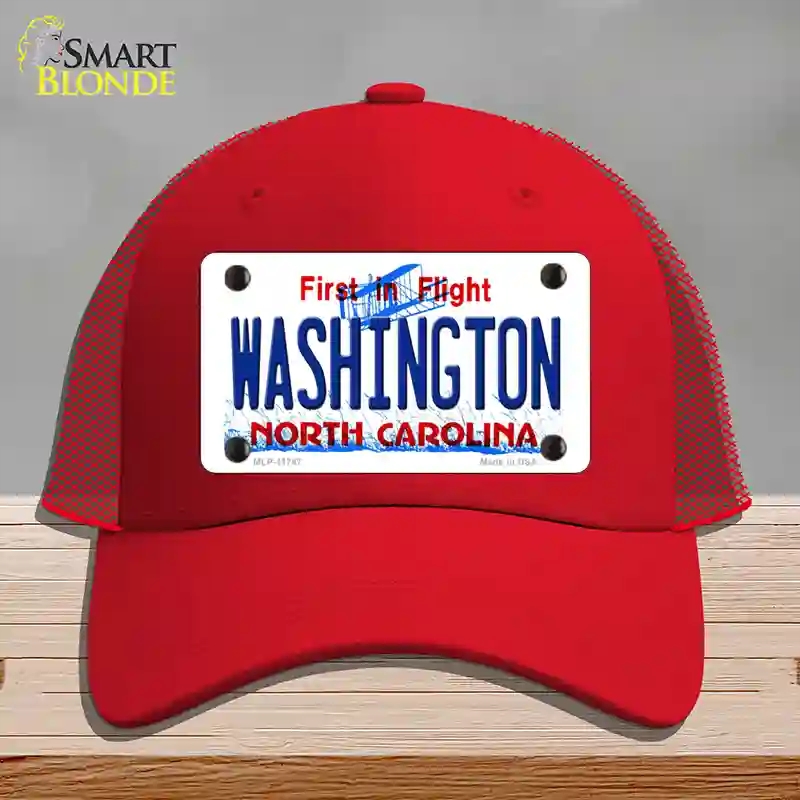 HAT17-MLP-11747 Washington North Carolina State Novelty License Plate Hat, Mesh - Red