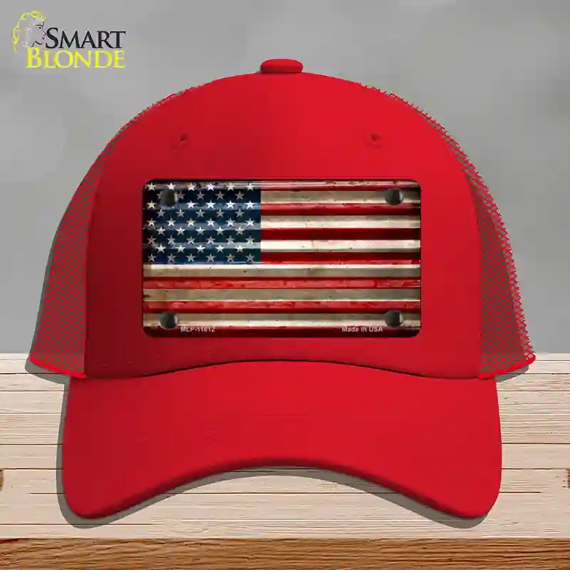 HAT17-MLP-11812 American Flag Corrugated Novelty License Plate Hat, Mesh - Red