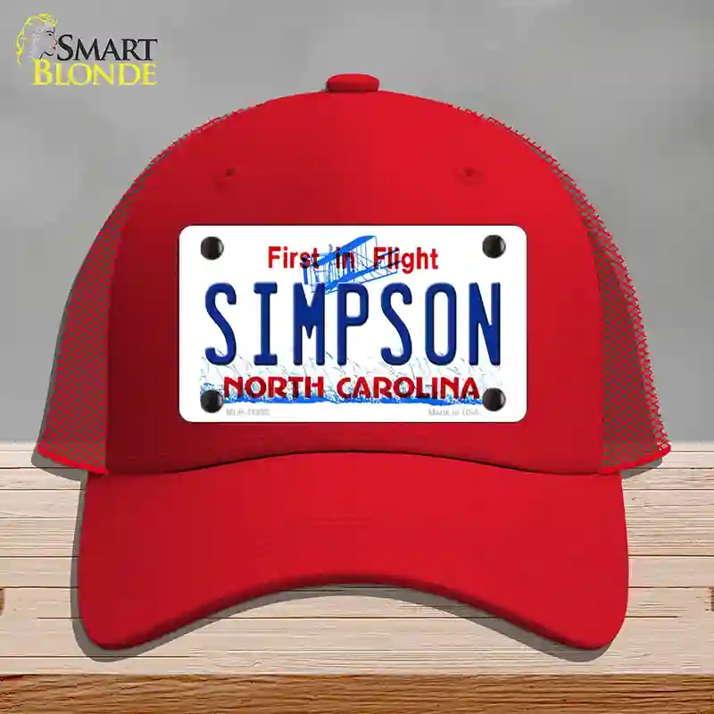 HAT17-MLP-11862 Simpson North Carolina Novelty License Plate Hat, Mesh - Red