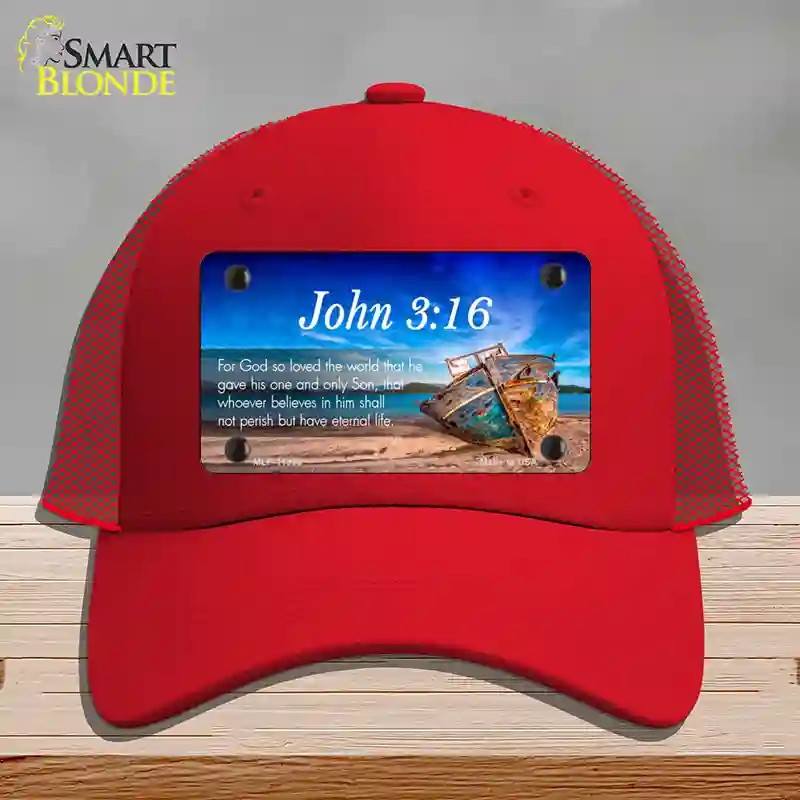 HAT17-MLP-11868 John 3 16 Beach Novelty License Plate Hat, Mesh - Red