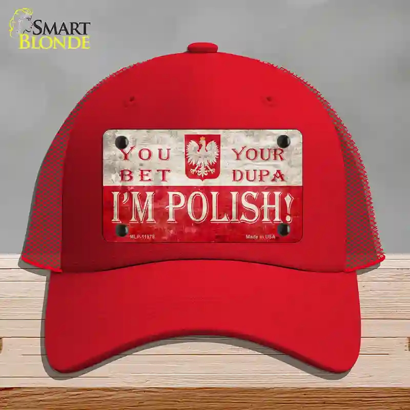 HAT17-MLP-11878 Im Polish Novelty License Plate Hat, Mesh - Red