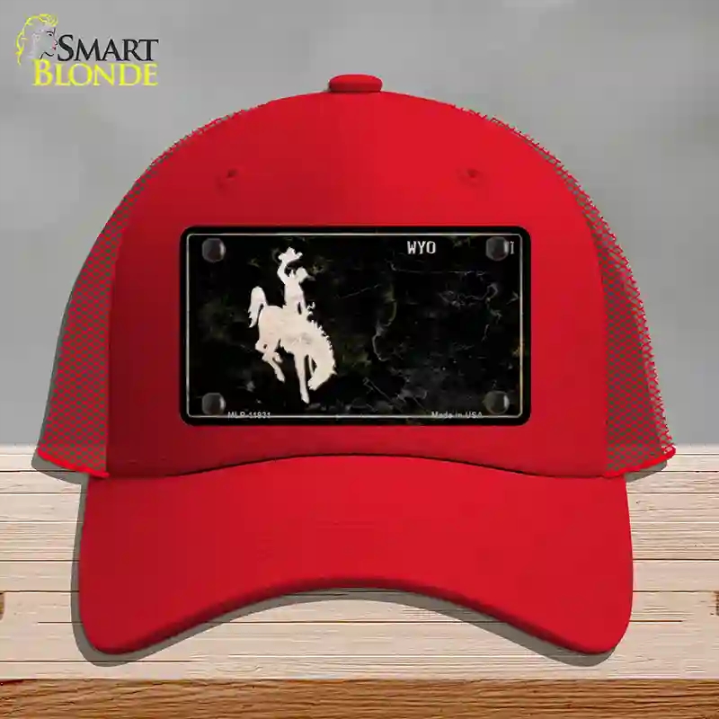 HAT17-MLP-11931 Wyoming Black Rusty Novelty License Plate Hat, Mesh - Red