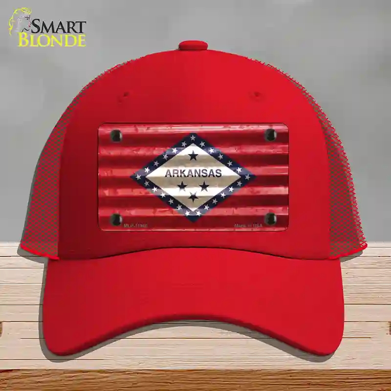 HAT17-MLP-11945 Arkansas Corrugated Flag Novelty License Plate Hat, Mesh - Red