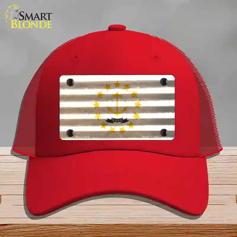 HAT17-MLP-11980 Rhode Island Corrugated Flag Novelty License Plate Hat, Mesh - Red