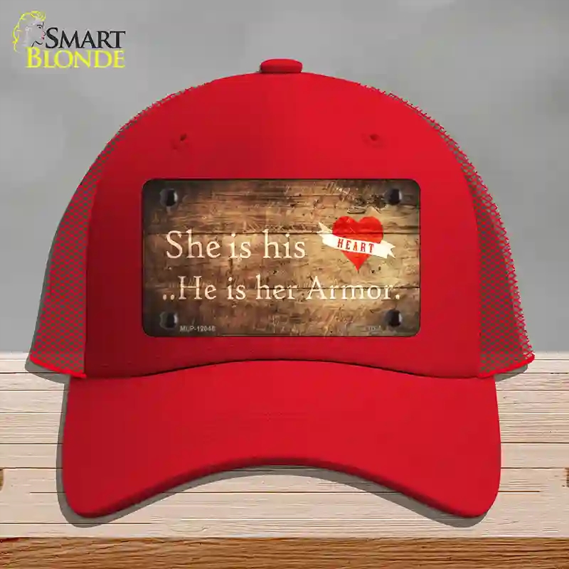 HAT17-MLP-12046 His Heart Her Armor Novelty License Plate Hat, Mesh - Red