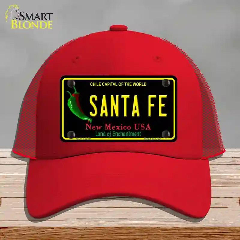 HAT17-MLP-12050 Santa Fe Black   Mexico Novelty License Plate Hat, Mesh - Red