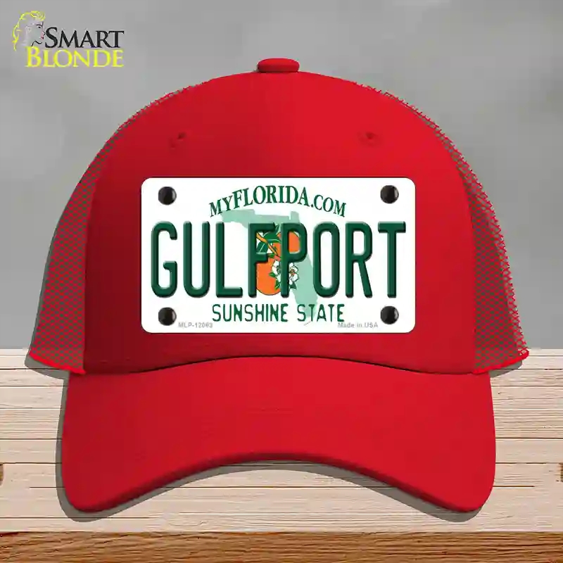 HAT17-MLP-12063 Florida Gulfport Novelty License Plate Hat, Mesh - Red
