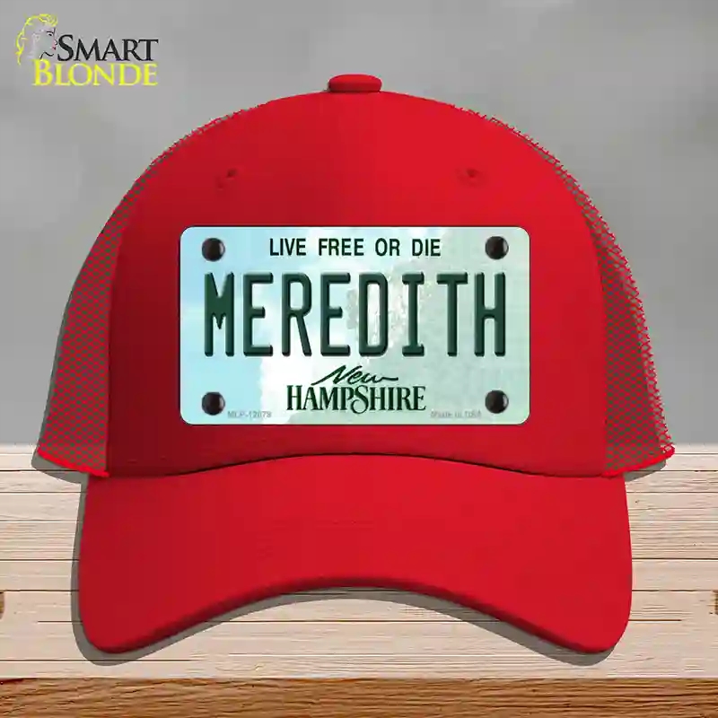 HAT17-MLP-12078 Meredith   Hampshire State Novelty License Plate Hat, Mesh - Red