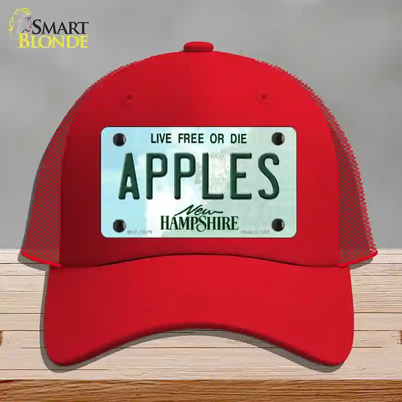 HAT17-MLP-12079 Apples   Hampshire State Novelty License Plate Hat, Mesh - Red