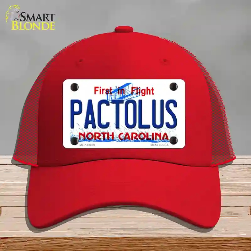 HAT17-MLP-12089 Pactolus North Carolina State Novelty License Plate Hat, Mesh - Red