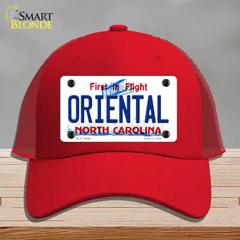HAT17-MLP-12099 Oriental North Carolina State Novelty License Plate Hat, Mesh - Red