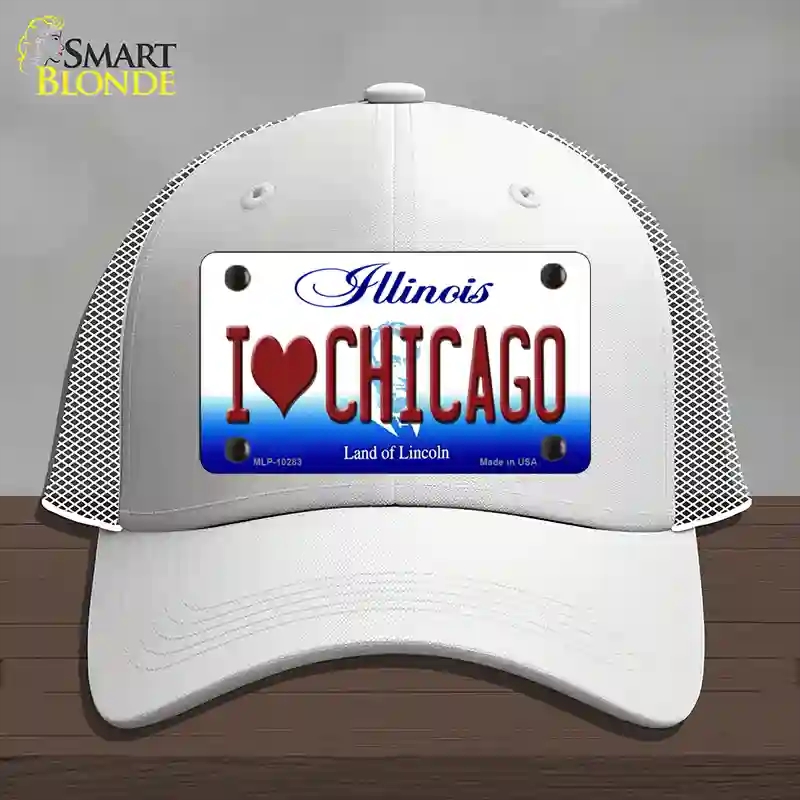 HAT19-MLP-10283 I Love Chicago Illinois Novelty License Plate Hat, Mesh - White