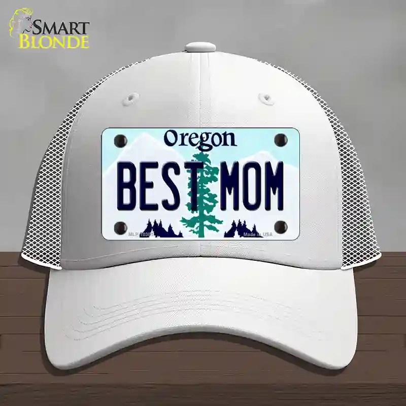 HAT19-MLP-10381 Best Mom Oregon Novelty License Plate Hat, Mesh - White