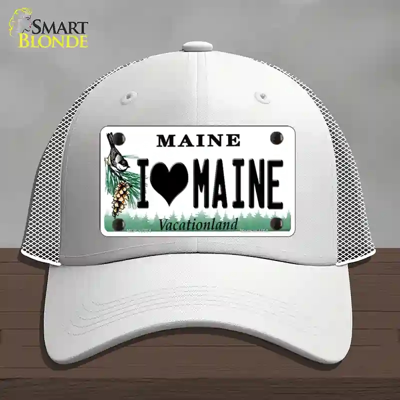 HAT19-MLP-10384 I Love Maine Novelty License Plate Hat, Mesh - White