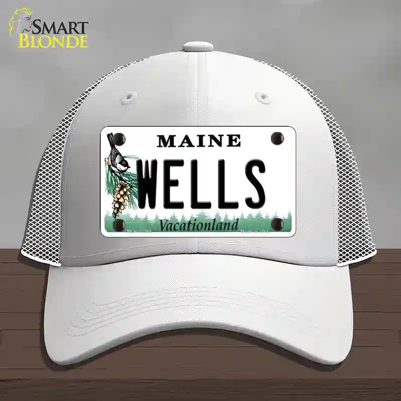 HAT19-MLP-10394 Wells Maine Novelty License Plate Hat, Mesh - White