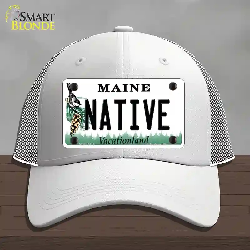 HAT19-MLP-10416 Native Maine Novelty License Plate Hat, Mesh - White