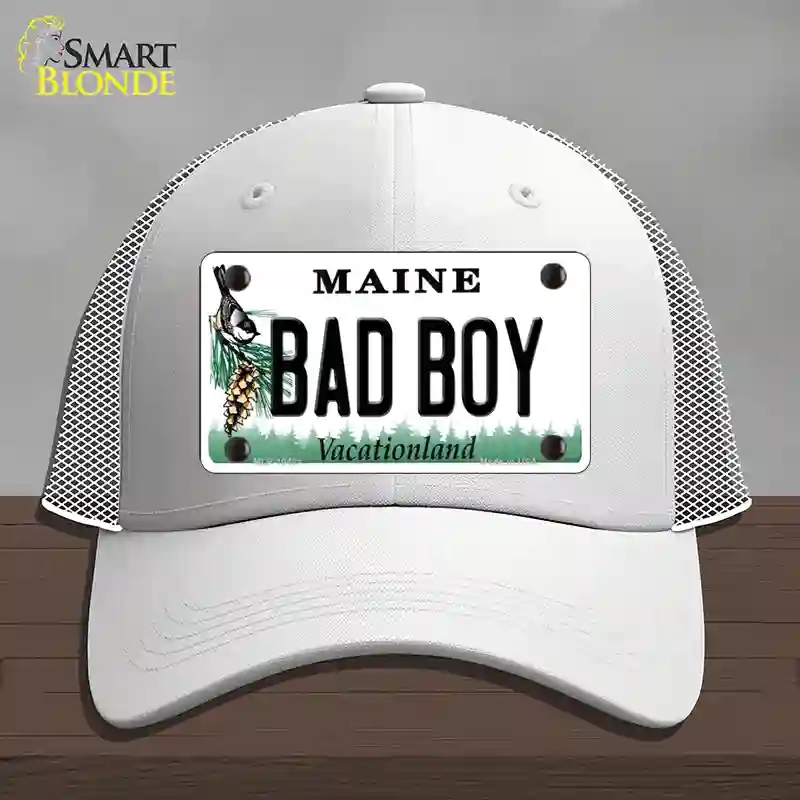 HAT19-MLP-10421 Bad Boy Maine Novelty License Plate Hat, Mesh - White