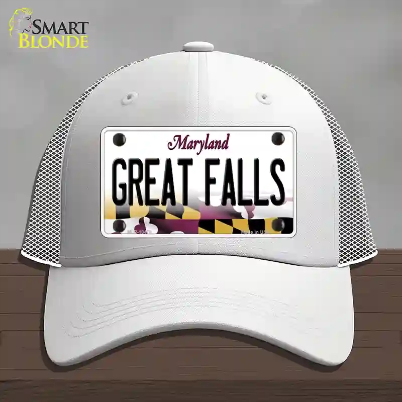 HAT19-MLP-10476 Great Falls Maryland Novelty License Plate Hat, Mesh - White
