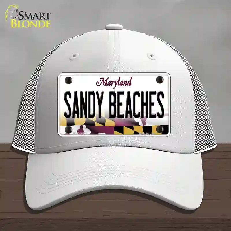 HAT19-MLP-10479 Sandy Beaches Maryland Novelty License Plate Hat, Mesh - White