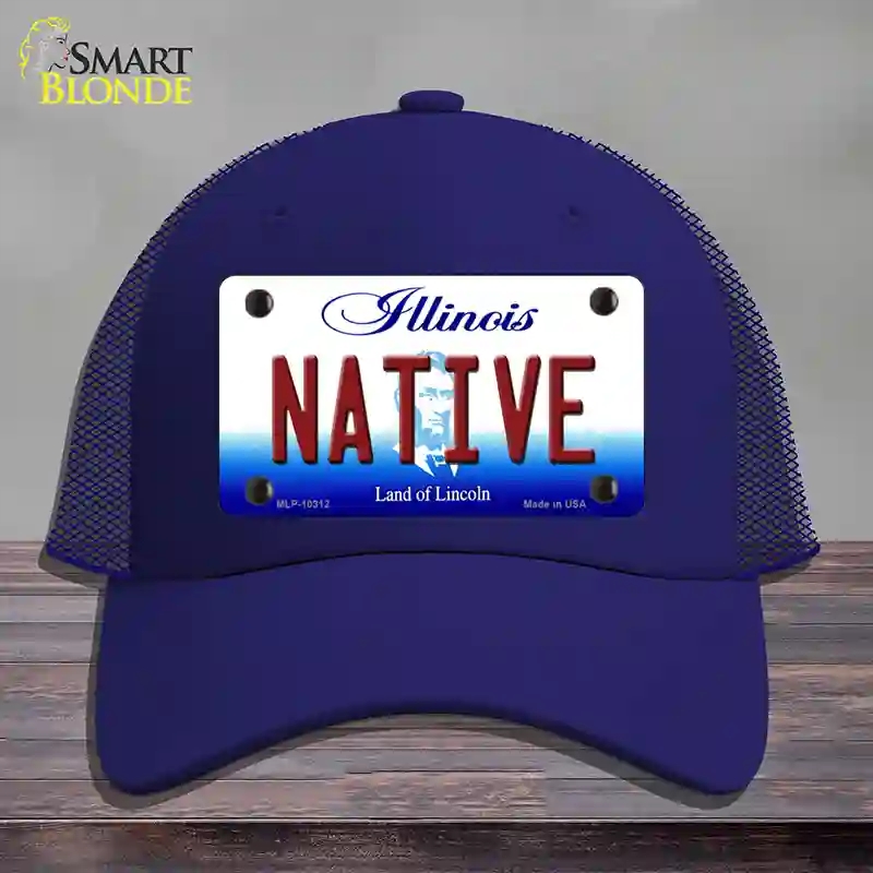 HAT18-MLP-10312 Native Illinois Novelty License Plate Hat, Mesh - Royal Blue