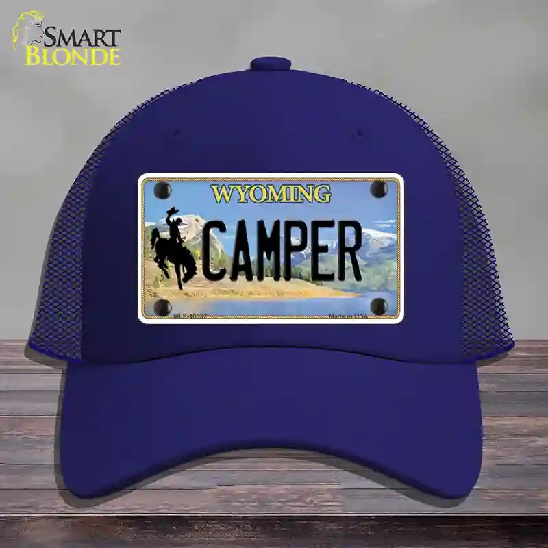 HAT18-MLP-10537 Camper Wyoming Novelty License Plate Hat, Mesh - Royal Blue