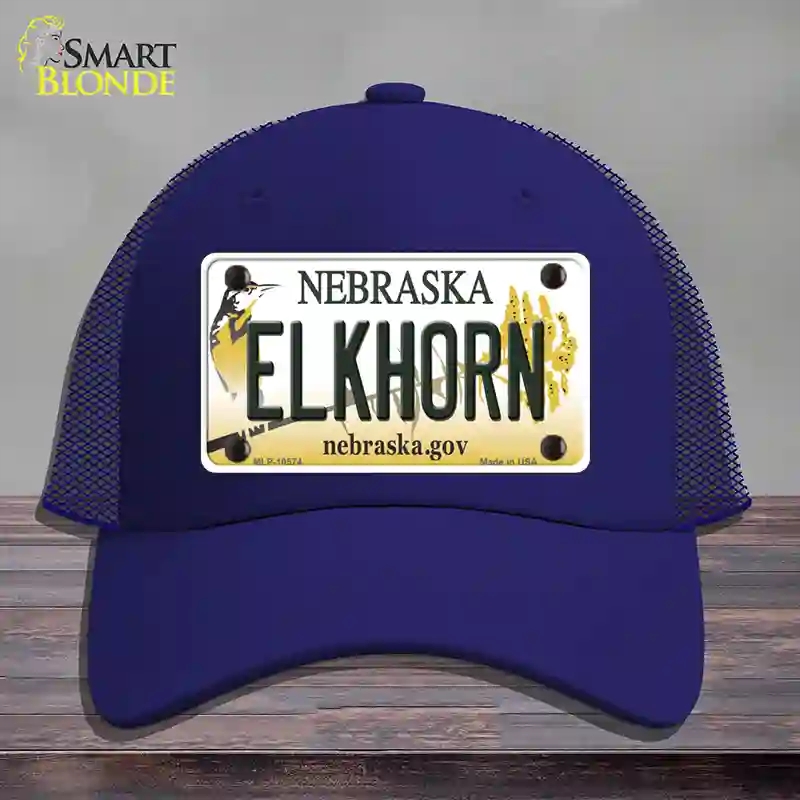 HAT18-MLP-10574 Elkhorn Nebraska Novelty License Plate Hat, Mesh - Royal Blue