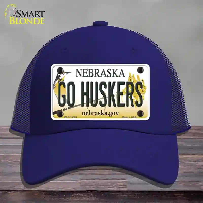 HAT18-MLP-10580 Go Huskers Nebraska Novelty License Plate Hat, Mesh - Royal Blue