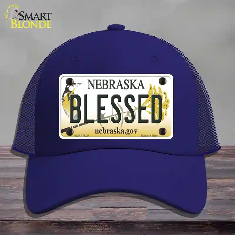 HAT18-MLP-10600 Blessed Nebraska Novelty License Plate Hat, Mesh - Royal Blue