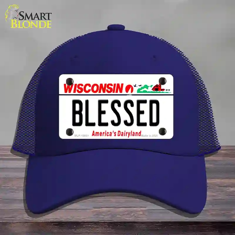 HAT18-MLP-10651 Blessed Wisconsin Novelty License Plate Hat, Mesh - Royal Blue