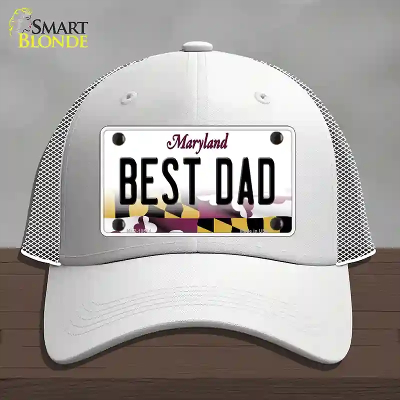 HAT19-MLP-10504 Best Dad Maryland Novelty License Plate Hat, Mesh - White