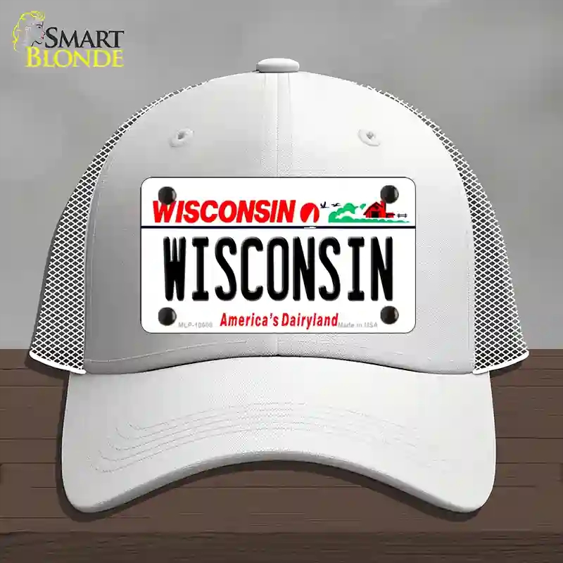 HAT19-MLP-10608 Wisconsin Dairyland Novelty License Plate Hat, Mesh - White