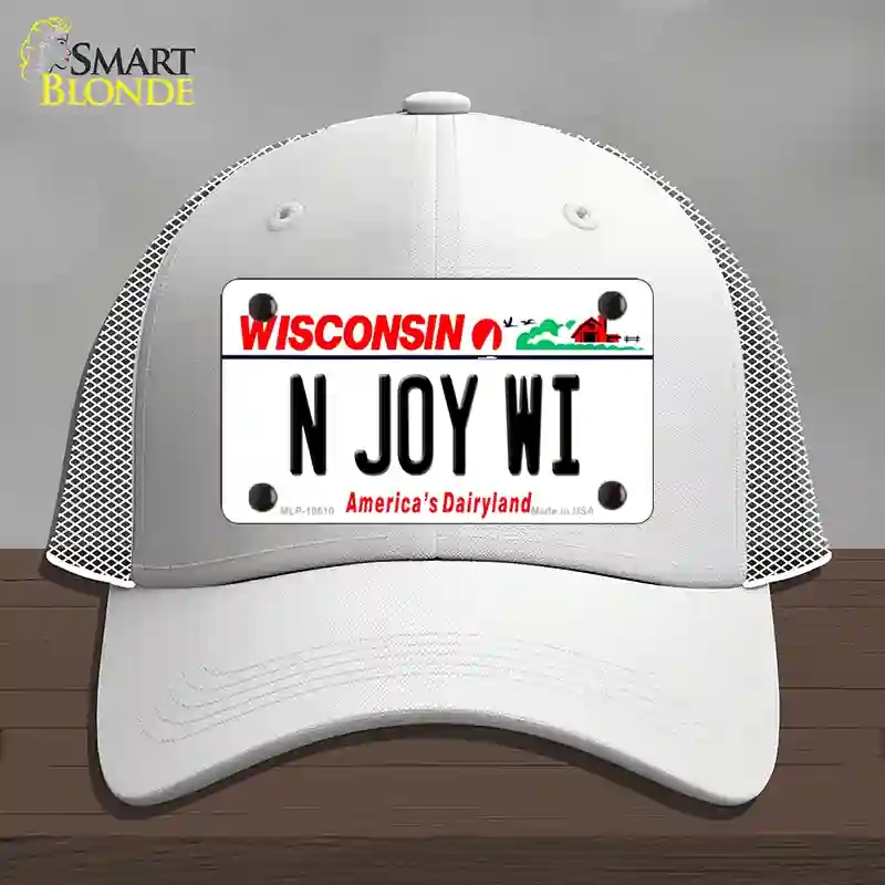 HAT19-MLP-10610 N Joy WI Wisconsin Novelty License Plate Hat, Mesh - White