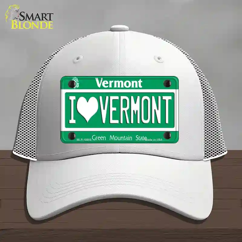 HAT19-MLP-10659 I Love Vermont Novelty License Plate Hat, Mesh - White