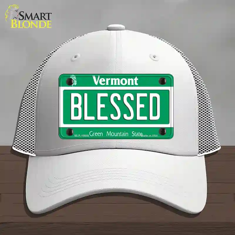 HAT19-MLP-10689 Blessed Vermont Novelty License Plate Hat, Mesh - White