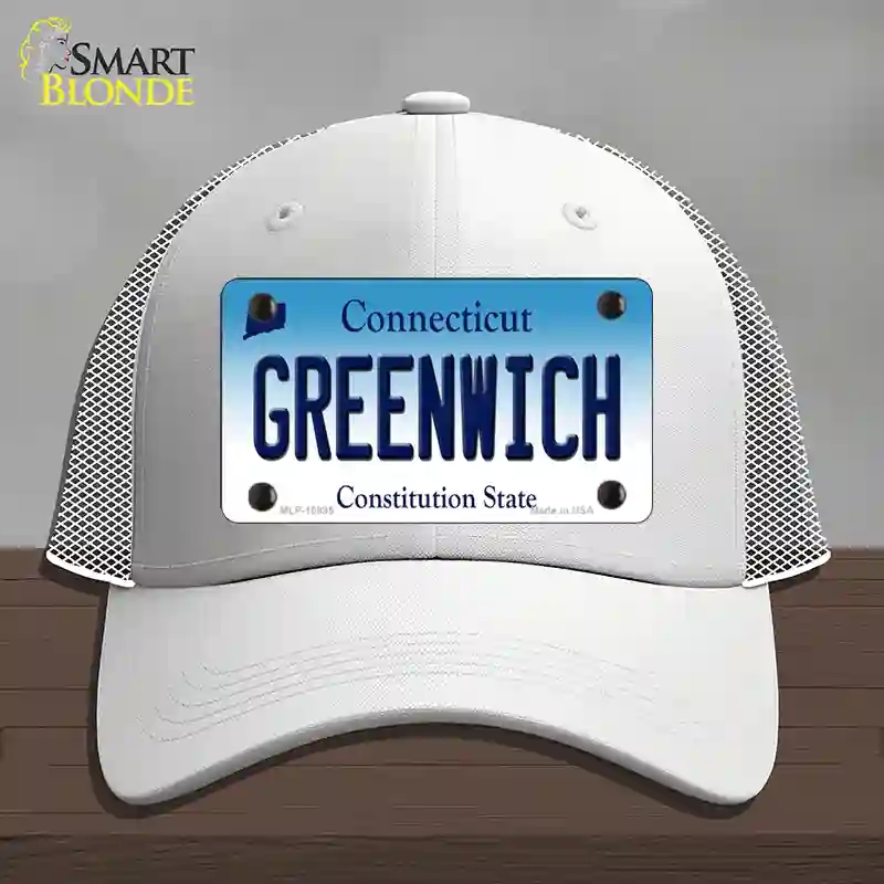 HAT19-MLP-10895 Greenwich Connecticut Novelty License Plate Hat, Mesh - White