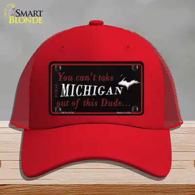 HAT17-MLP-11276 Michigan Dude Novelty License Plate Hat, Mesh - Red