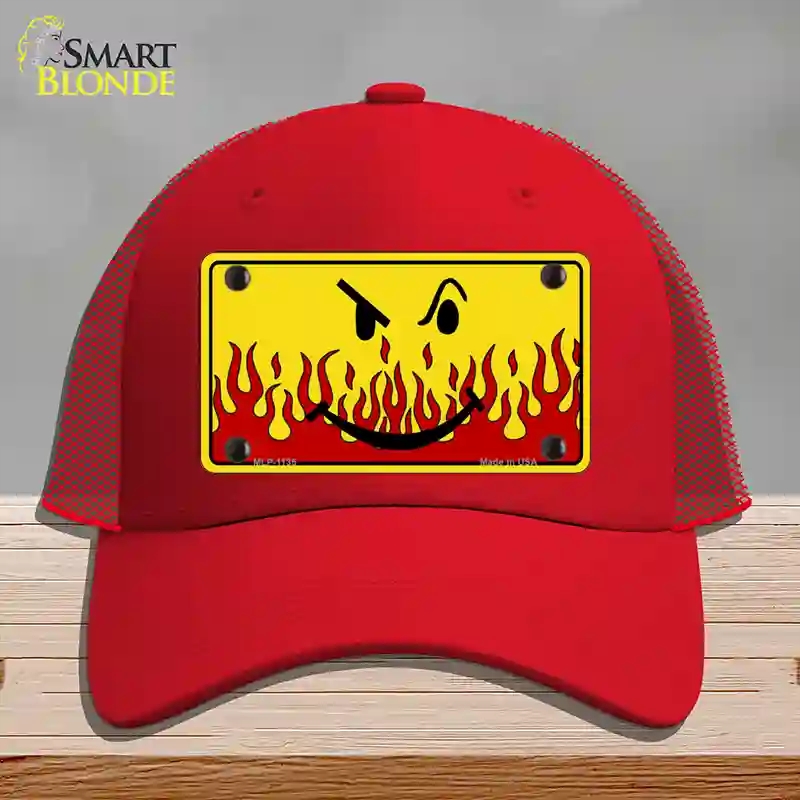 HAT17-MLP-1135 Smiley Flame Novelty License Plate Hat, Mesh - Red