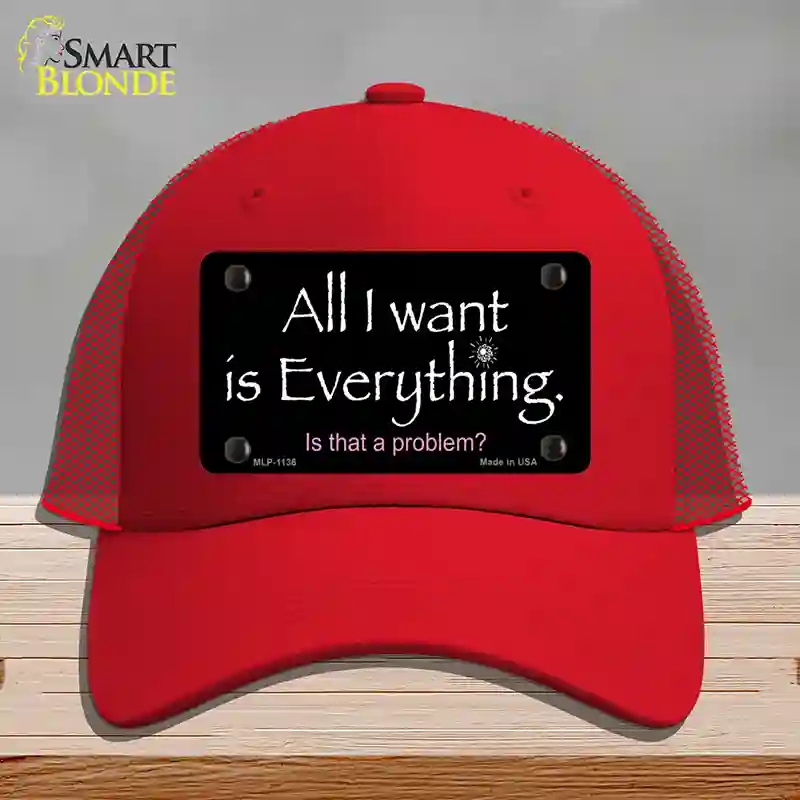 HAT17-MLP-1136 All I Want is Everything Novelty License Plate Hat, Mesh - Red