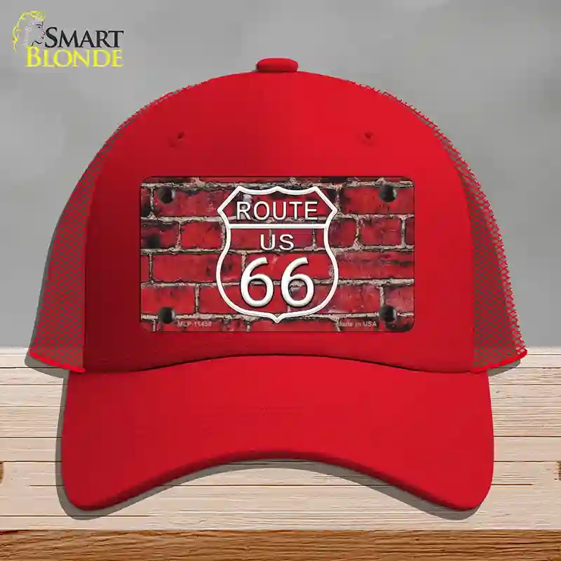 HAT17-MLP-11458 Route 66 Red Brick Wall Novelty License Plate Hat, Mesh - Red
