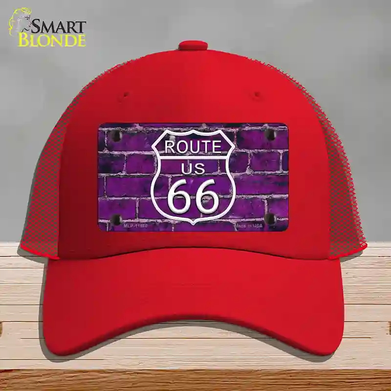 HAT17-MLP-11460 Route 66 Purple Brick Wall Novelty License Plate Hat, Mesh - Red