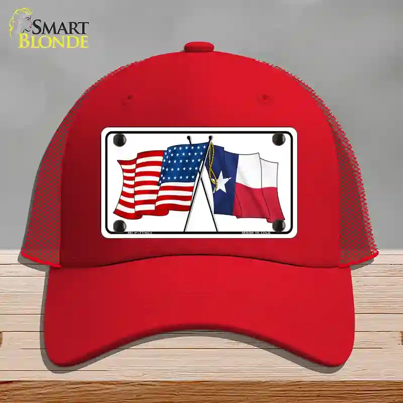 HAT17-MLP-11503 Texas Crossed US Flag Novelty License Plate Hat, Mesh - Red