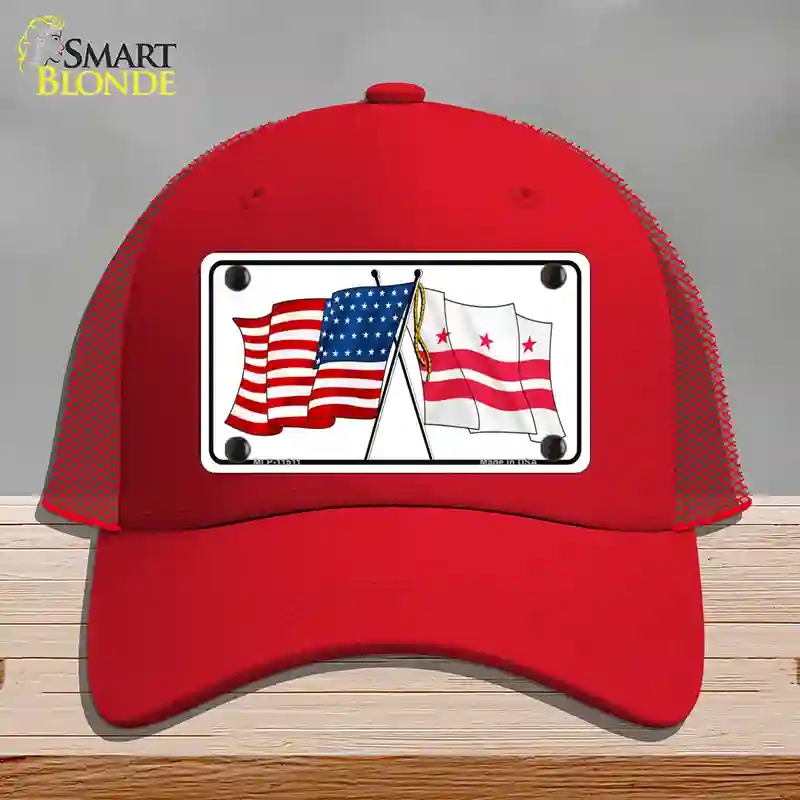 HAT17-MLP-11511 Washington DC Crossed US Flag Novelty License Plate Hat, Mesh - Red