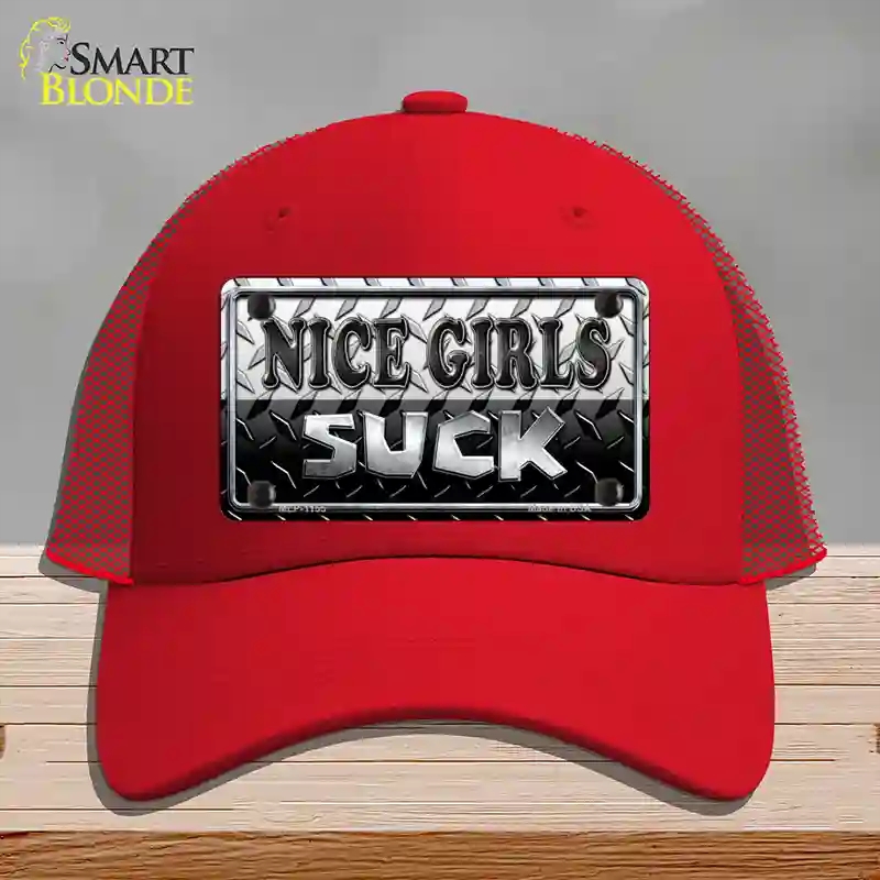 HAT17-MLP-1155 Nice Girls Suck Novelty License Plate Hat, Mesh - Red