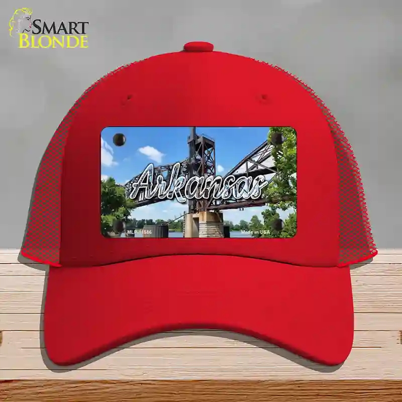 HAT17-MLP-11586 Arkansas Rusty Bridge State Novelty License Plate Hat, Mesh - Red