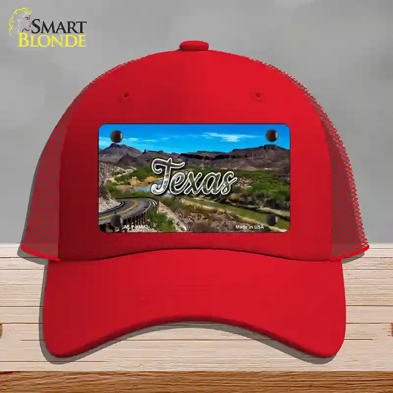 HAT17-MLP-11633 Texas Open Mountain Road State Novelty License Plate Hat, Mesh - Red