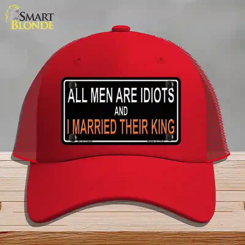 HAT17-MLP-11666 All Men Are Idiots Novelty License Plate Hat, Mesh - Red