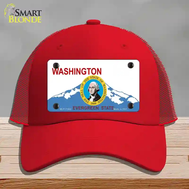 HAT17-MLP-11683 Washington Seal & State Novelty License Plate Hat, Mesh - Red