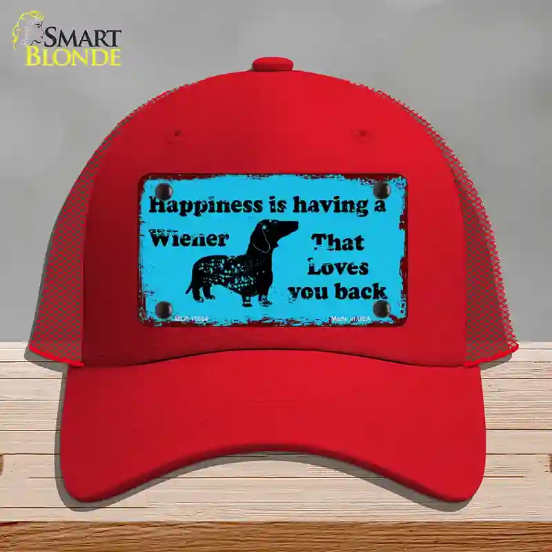 HAT17-MLP-11684 Happiness is Having a Wiener Novelty License Plate Hat, Mesh - Red